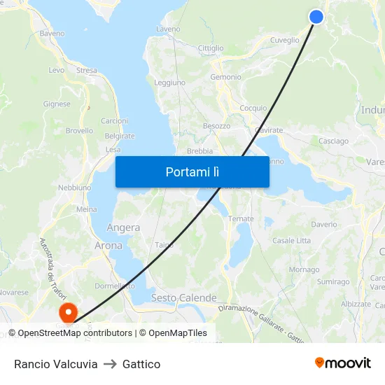 Rancio Valcuvia to Gattico map