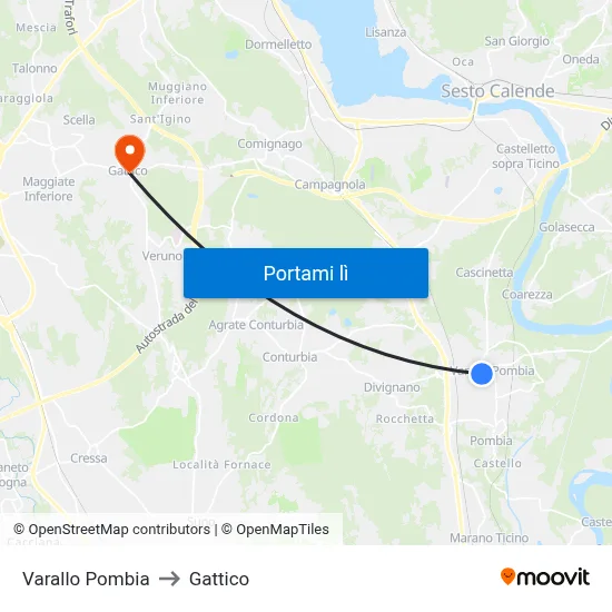 Varallo Pombia to Gattico map