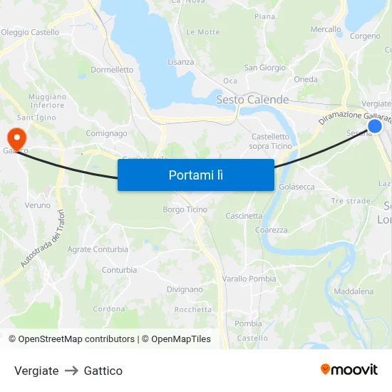 Vergiate to Gattico map