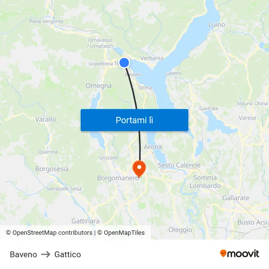 Baveno to Gattico map