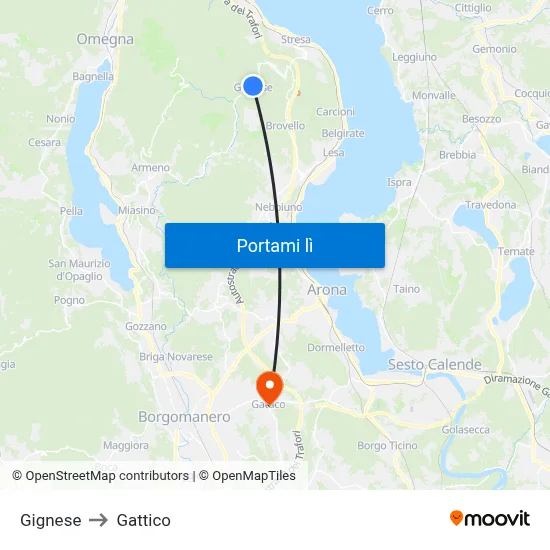 Gignese to Gattico map