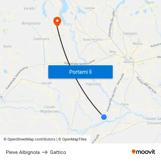Pieve Albignola to Gattico map
