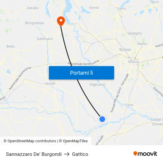 Sannazzaro De' Burgondi to Gattico map