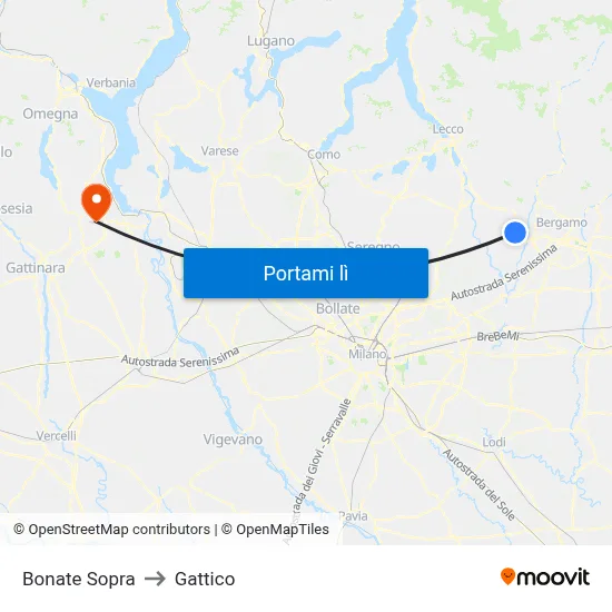 Bonate Sopra to Gattico map