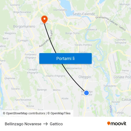 Bellinzago Novarese to Gattico map