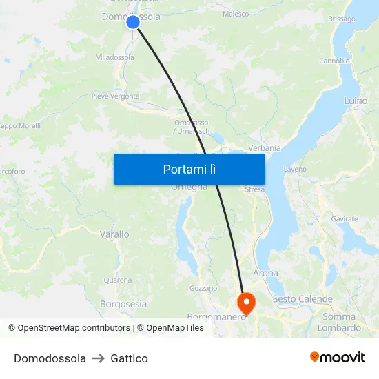 Domodossola to Gattico map