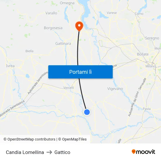Candia Lomellina to Gattico map