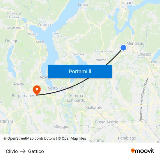 Clivio to Gattico map