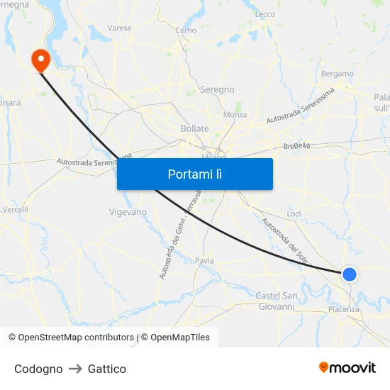 Codogno to Gattico map