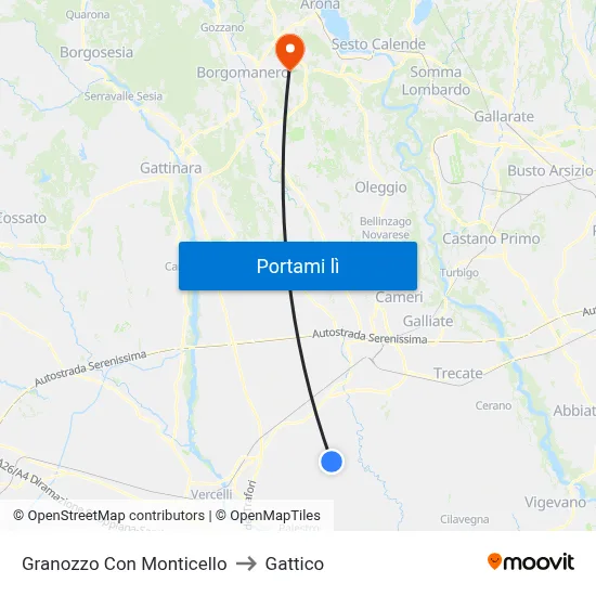 Granozzo Con Monticello to Gattico map