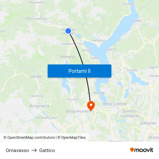 Ornavasso to Gattico map