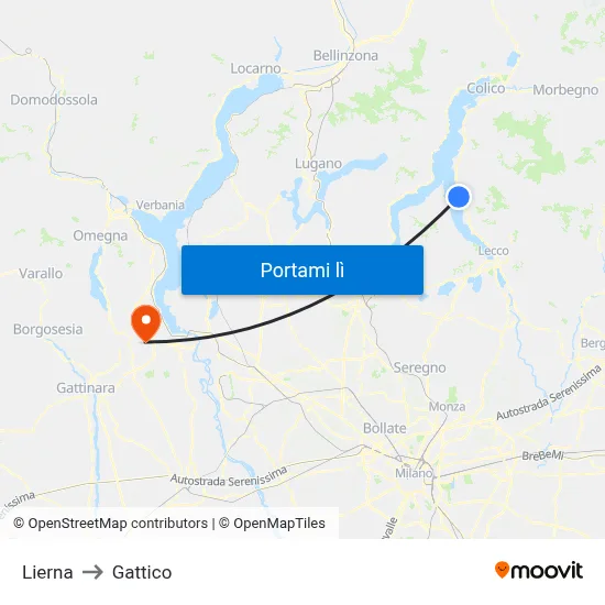 Lierna to Gattico map