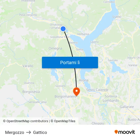 Mergozzo to Gattico map