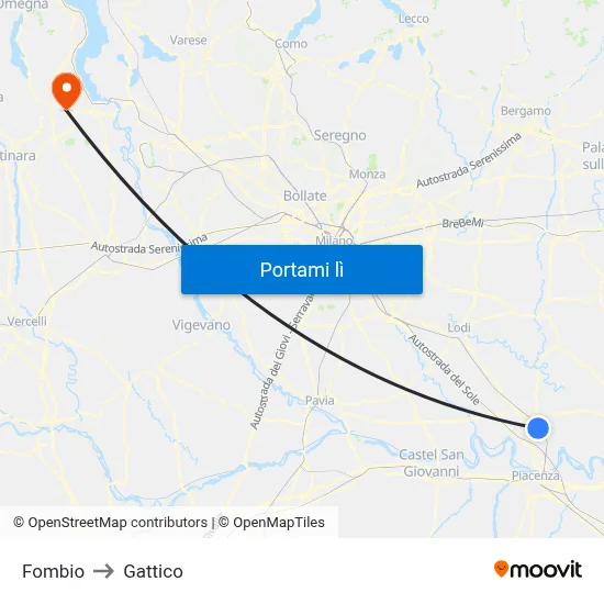 Fombio to Gattico map