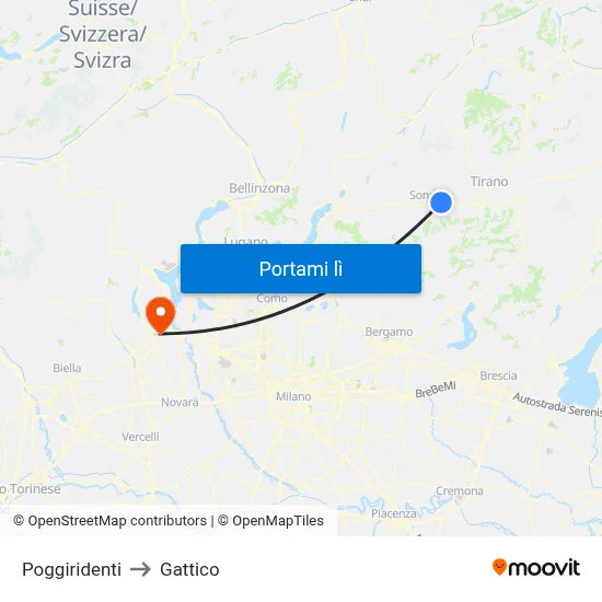 Poggiridenti to Gattico map