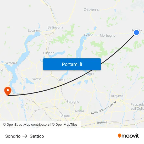 Sondrio to Gattico map