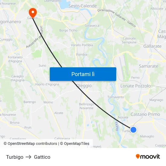 Turbigo to Gattico map