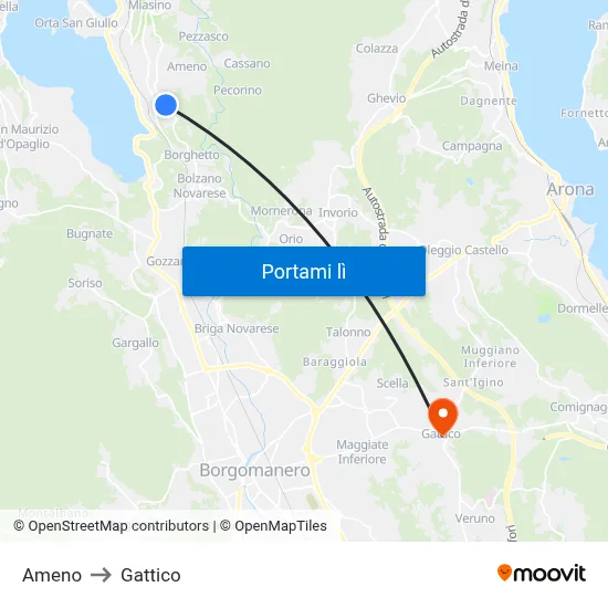 Ameno to Gattico map
