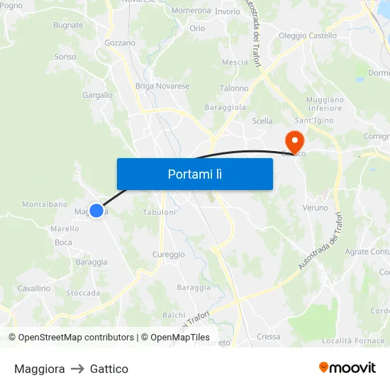 Maggiora to Gattico map