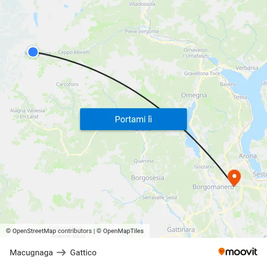 Macugnaga to Gattico map