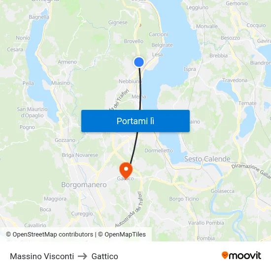 Massino Visconti to Gattico map