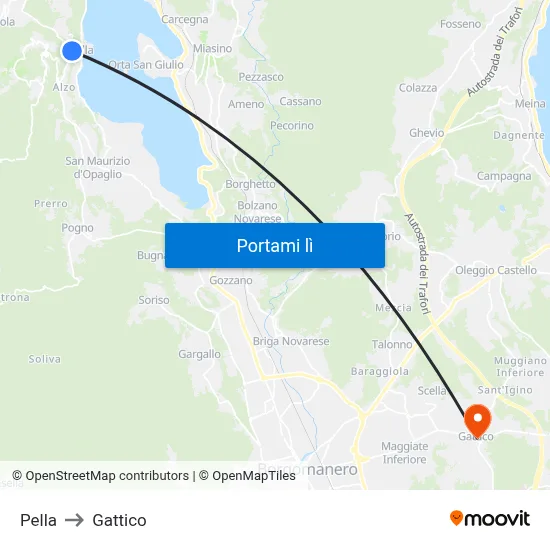 Pella to Gattico map