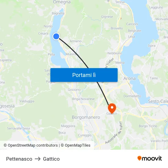 Pettenasco to Gattico map