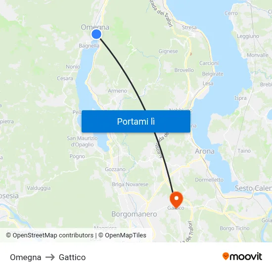 Omegna to Gattico map