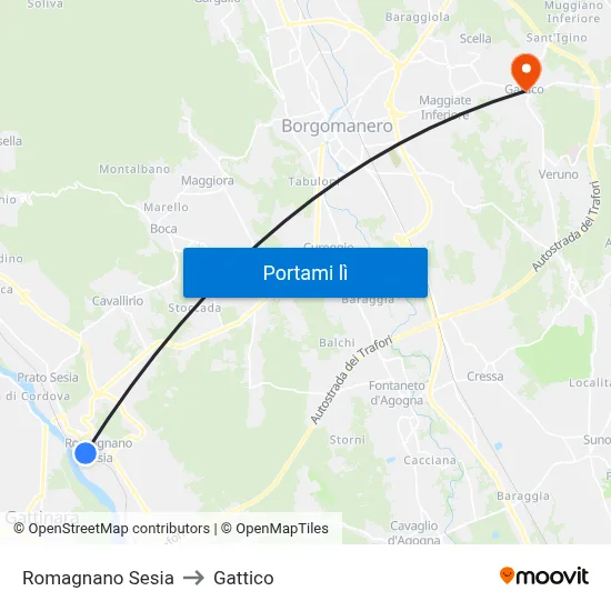 Romagnano Sesia to Gattico map
