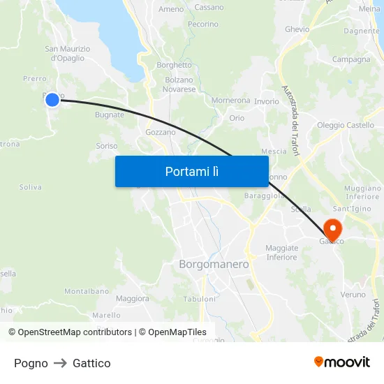 Pogno to Gattico map