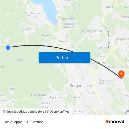 Valduggia to Gattico map