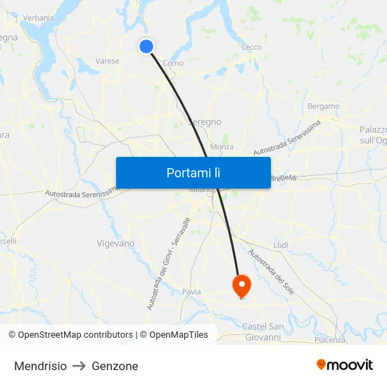 Mendrisio to Genzone map