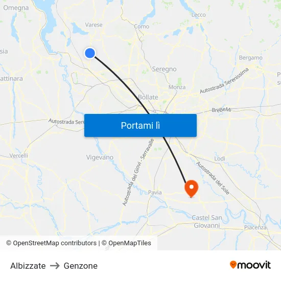 Albizzate to Genzone map