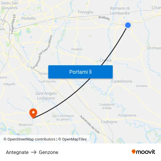 Antegnate to Genzone map