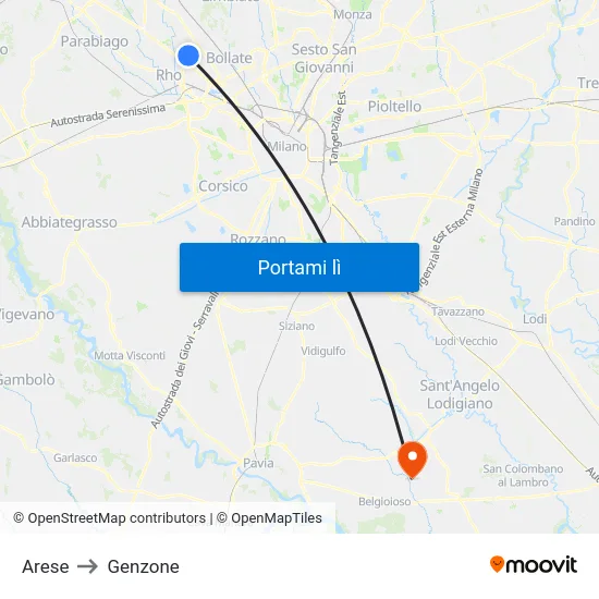 Arese to Genzone map