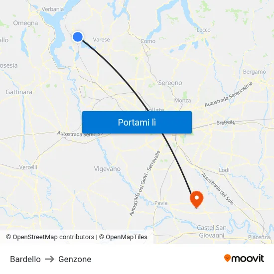 Bardello to Genzone map