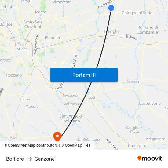 Boltiere to Genzone map