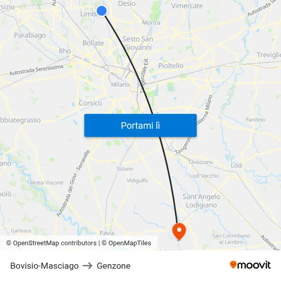 Bovisio-Masciago to Genzone map