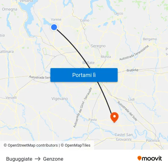 Buguggiate to Genzone map