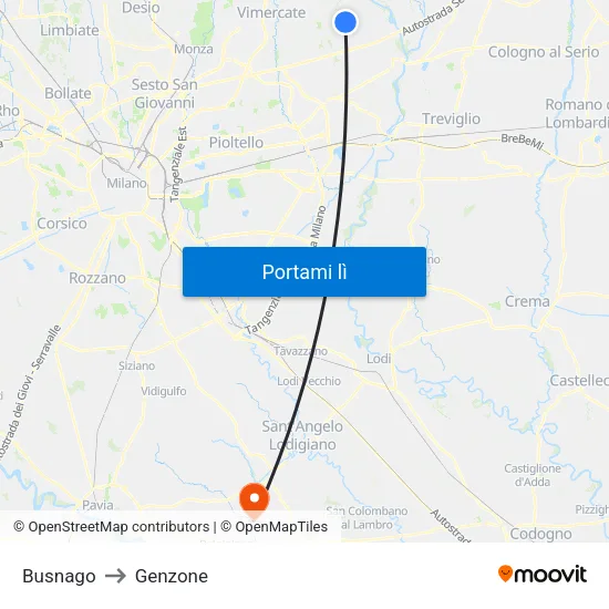 Busnago to Genzone map