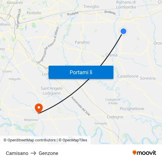 Camisano to Genzone map
