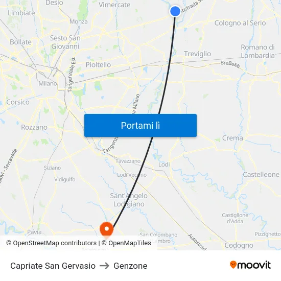 Capriate San Gervasio to Genzone map