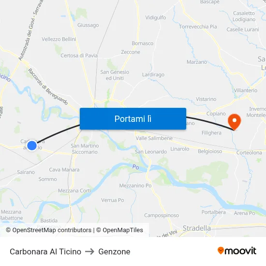 Carbonara Al Ticino to Genzone map