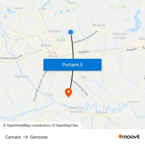 Carnate to Genzone map