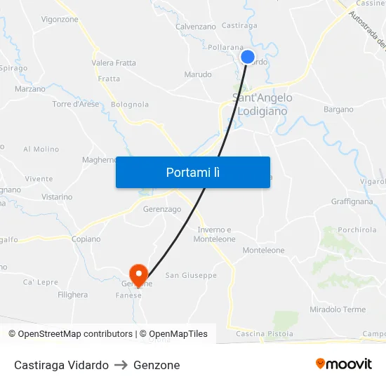 Castiraga Vidardo to Genzone map