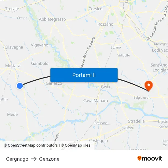 Cergnago to Genzone map