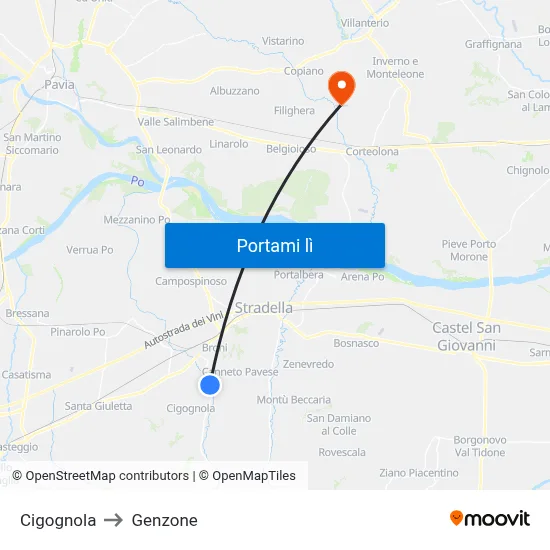 Cigognola to Genzone map