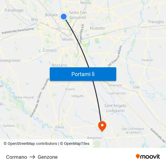 Cormano to Genzone map