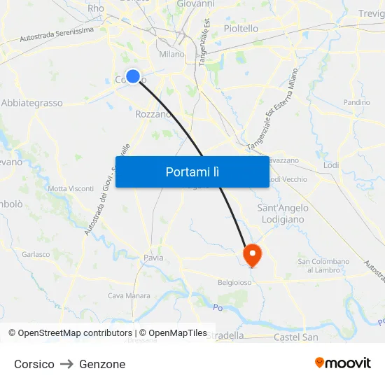 Corsico to Genzone map