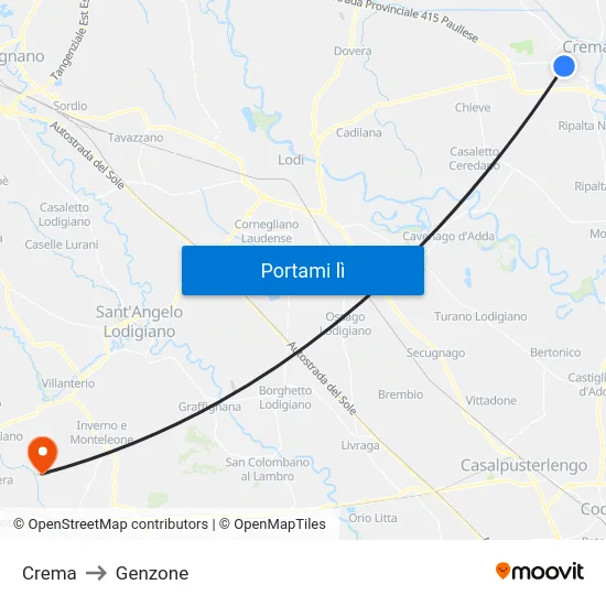 Crema to Genzone map